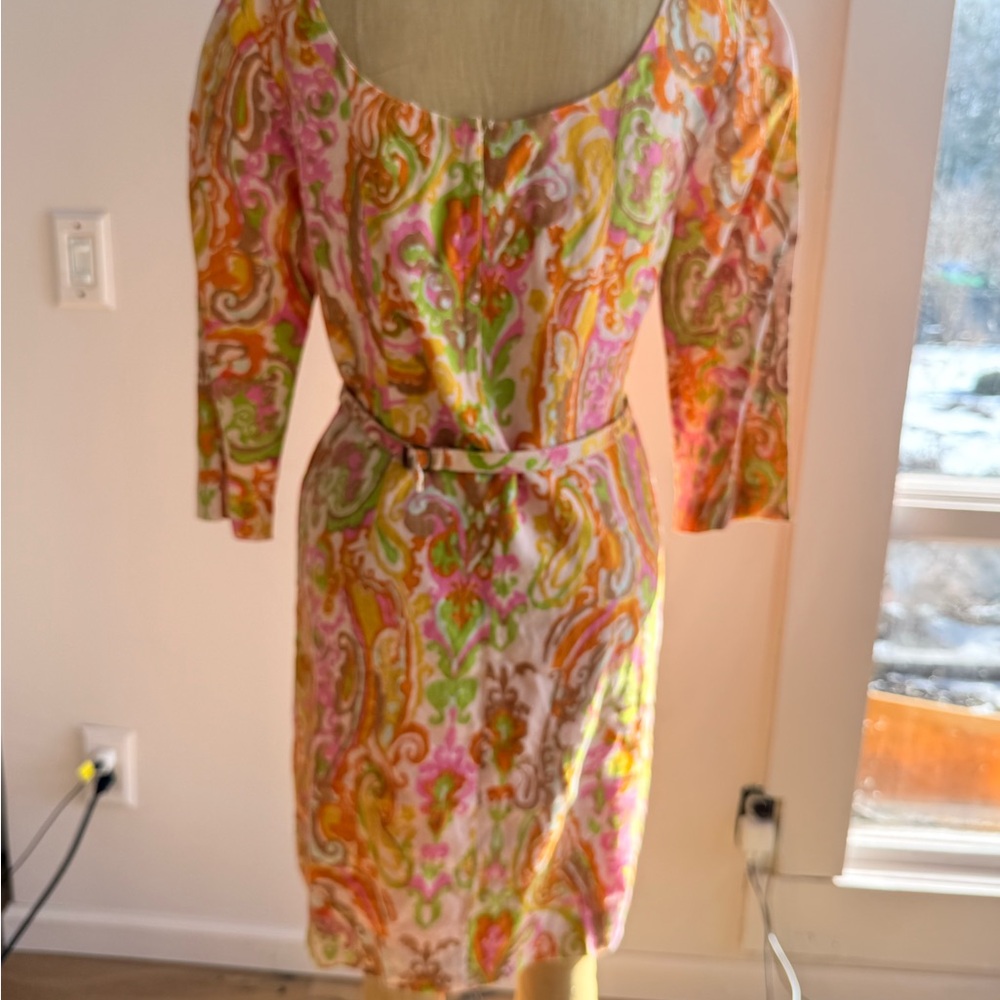 70s J.CREW Linen Paisley Print Dress 6